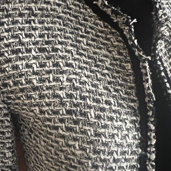 Black/White Tweed with black trim jacket with pockets. Size Small. - Picture 2 of 6